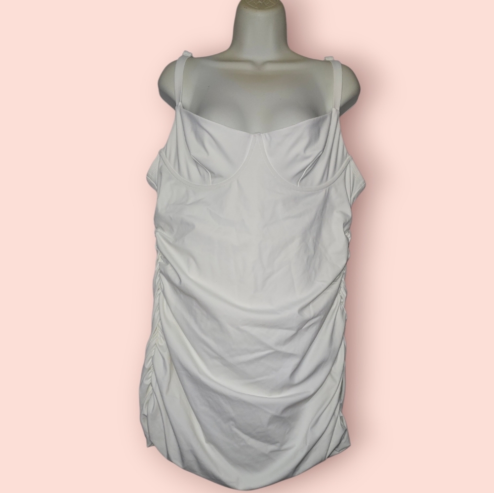 SKIMS One Piece Ruched Shaping Sculpting Swim Dress In Marble White Smoothing 3X